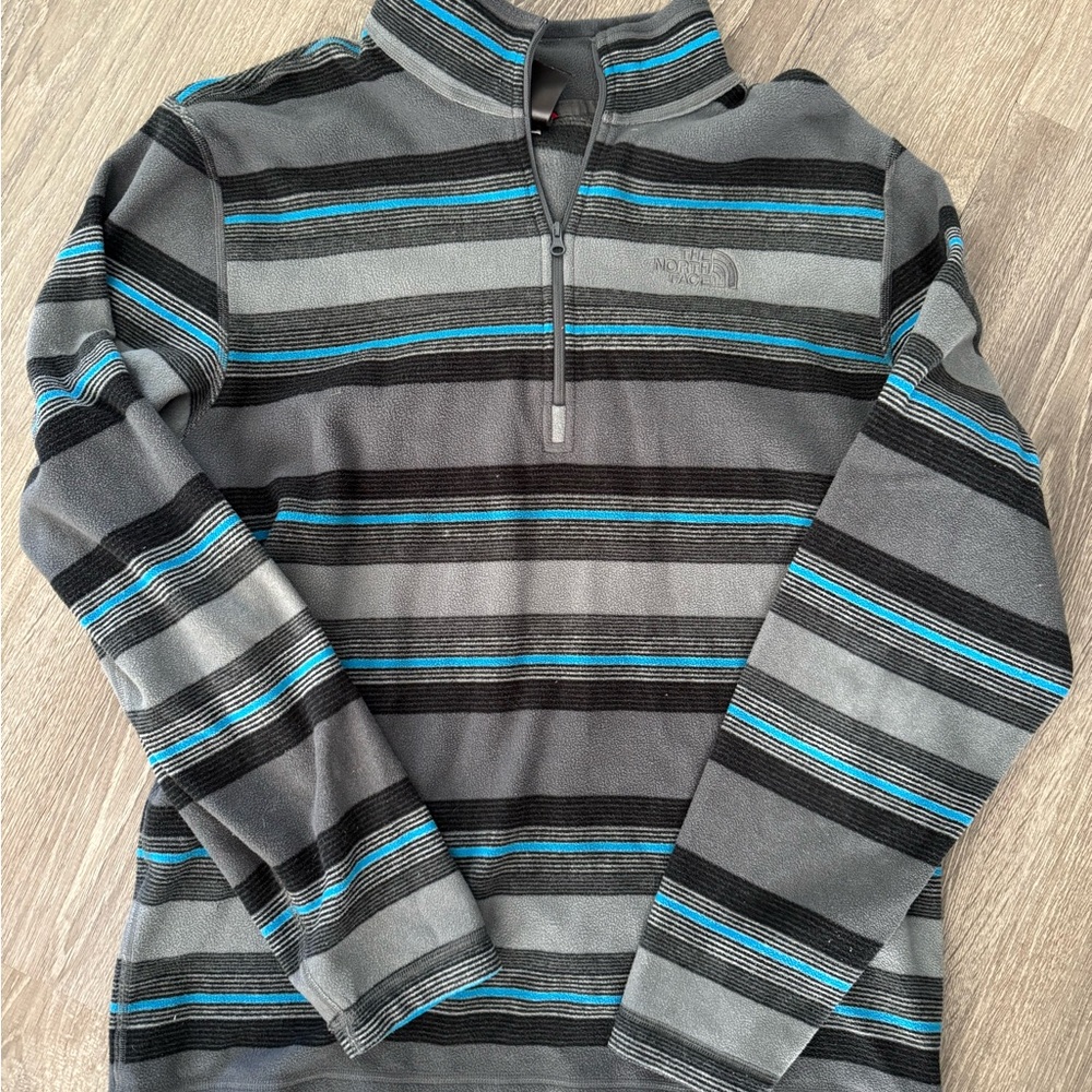 The North Face Gray and Blue Striped Quarter-Zip Pullover